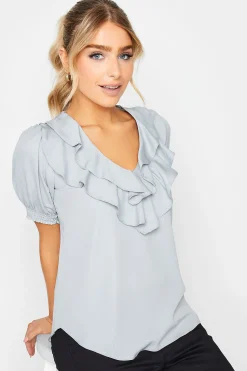 M&Co Womens Light Blue Frill Front Blouse><noscript><img width=