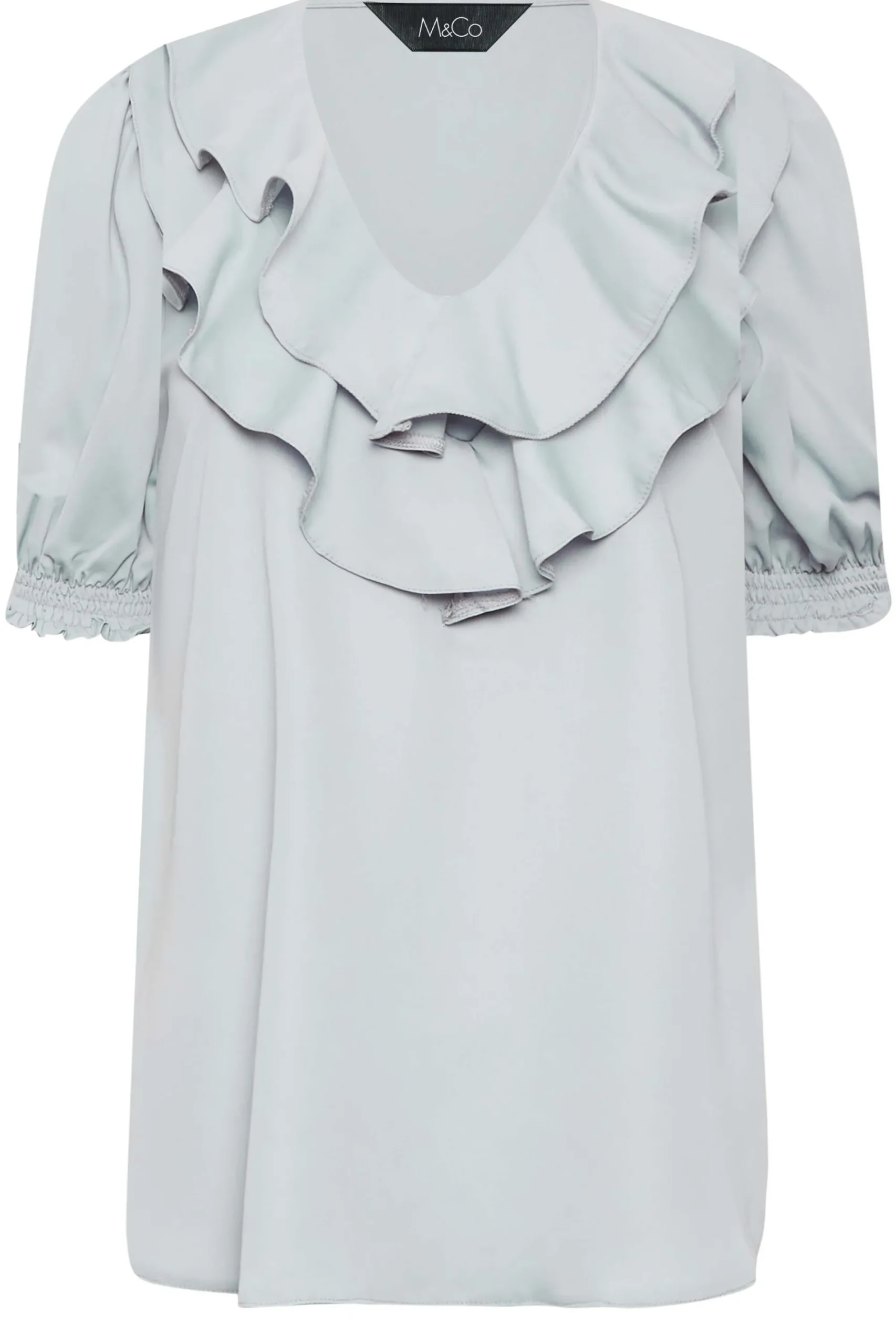 M&Co Womens Light Blue Frill Front Blouse>Women Short Sleeve Tops