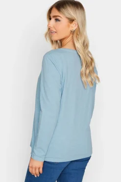 M&Co Womens Light Blue V-Neck Long Sleeve Cotton Blend T-Shirt><noscript><img width=