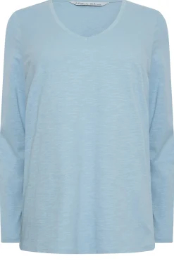 M&Co Womens Light Blue V-Neck Long Sleeve Cotton Blend T-Shirt><noscript><img width=