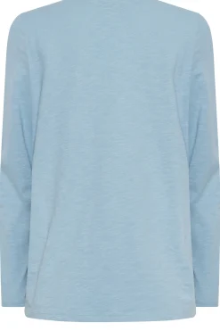 M&Co Womens Light Blue V-Neck Long Sleeve Cotton Blend T-Shirt><noscript><img width=