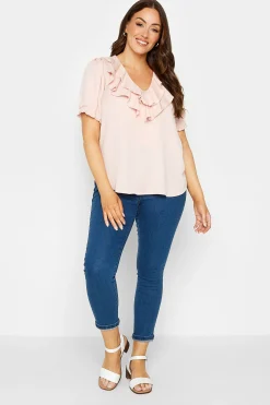 M&Co Womens Light Pink Frill Front Blouse>Women Short Sleeve Tops