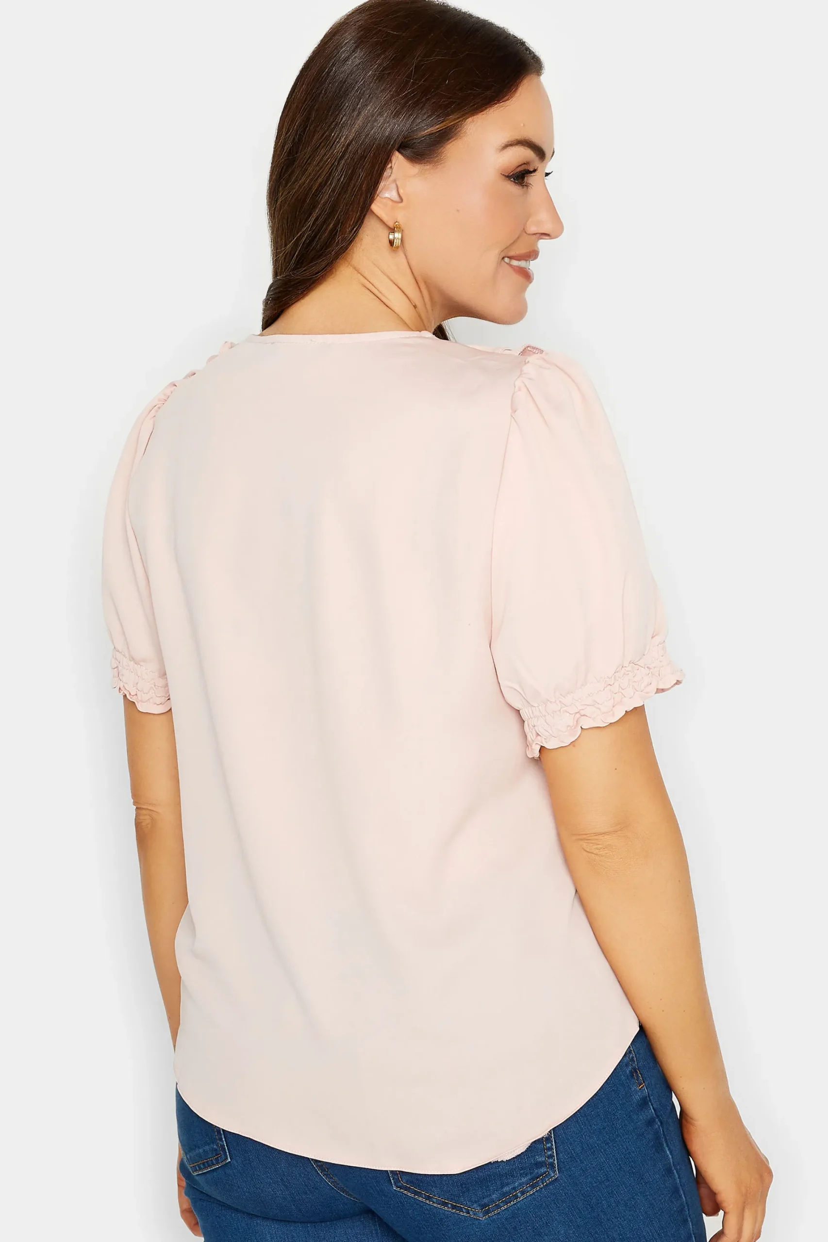 M&Co Womens Light Pink Frill Front Blouse>Women Short Sleeve Tops