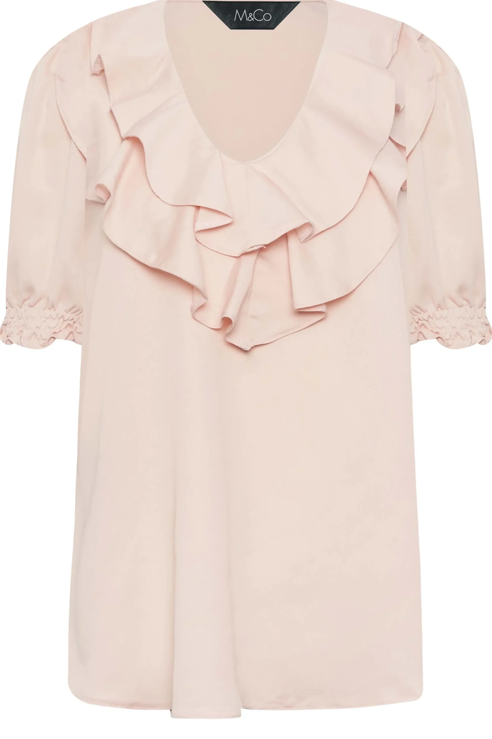 M&Co Womens Light Pink Frill Front Blouse>Women Short Sleeve Tops