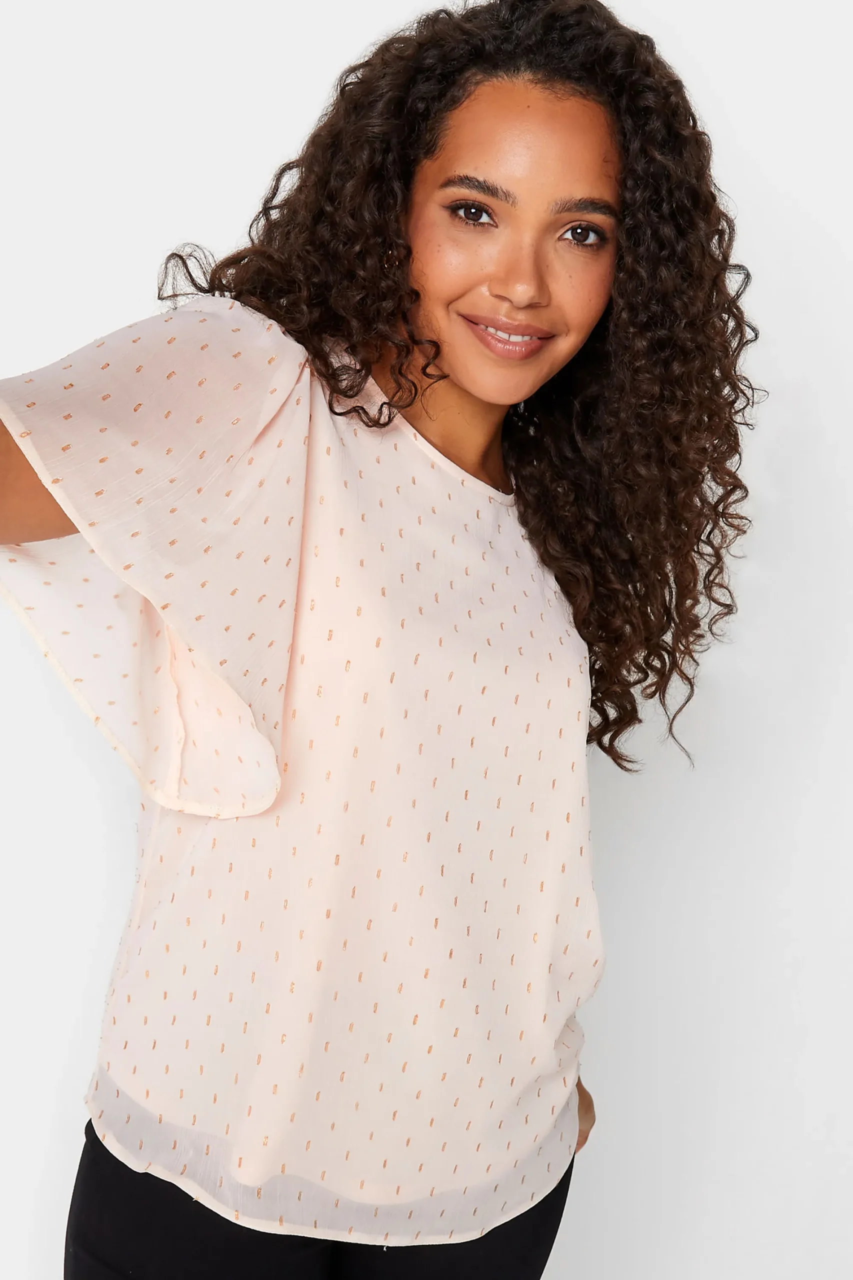 M&Co Womens Light Pink Glitter Blouse>Women Short Sleeve Tops