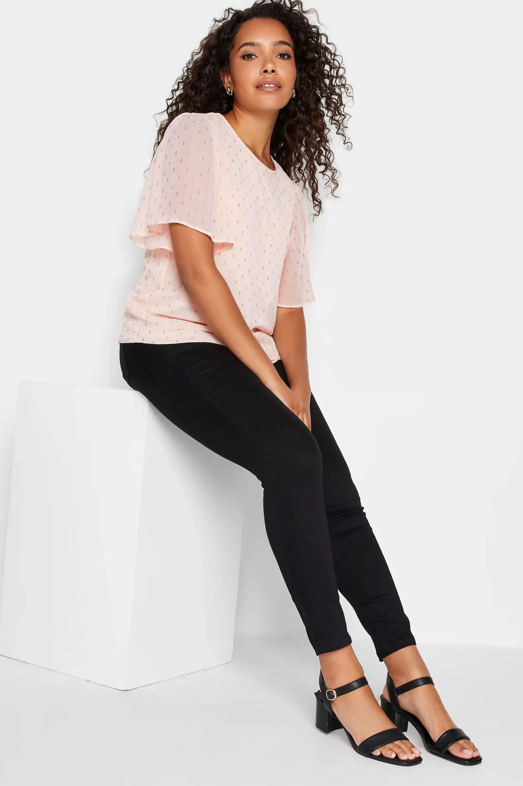 M&Co Womens Light Pink Glitter Blouse>Women Short Sleeve Tops