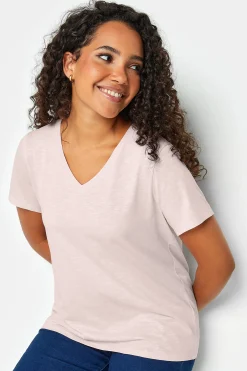 M&Co Womens Light Pink V-Neck Cotton T-Shirt>Women T-Shirts