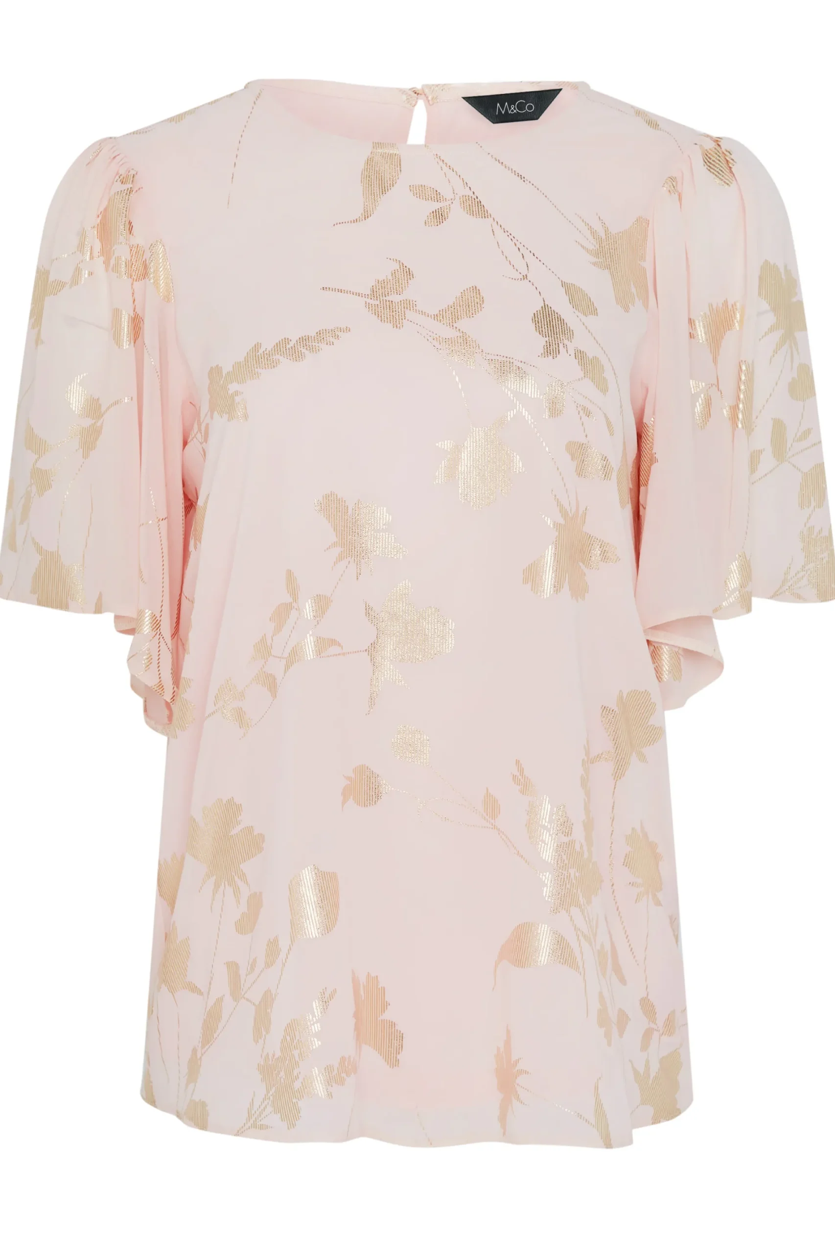 M&Co Womens Light Pink Floral Shimmer Blouse>Women Short Sleeve Tops