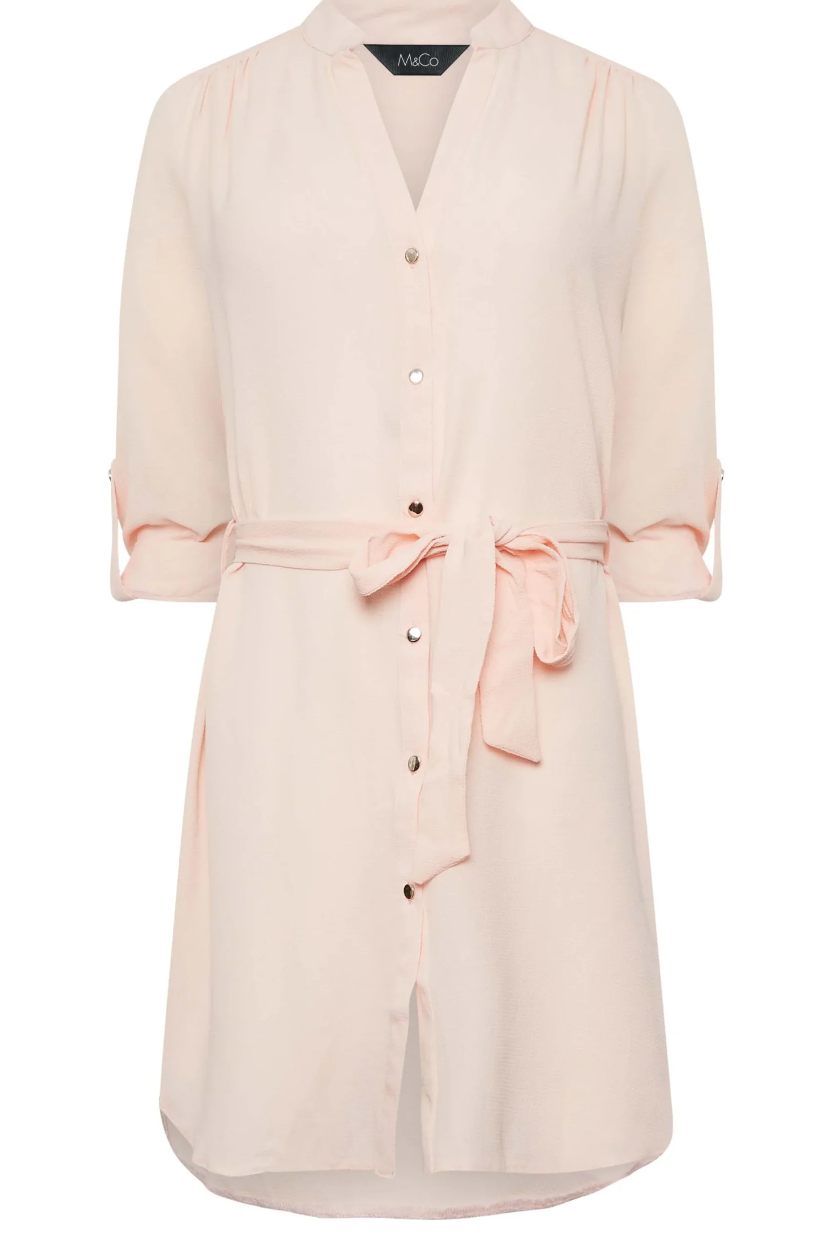 M&Co Womens Light Pink Tie Waist Tunic Shirt>Women Shirts