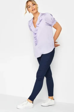 M&Co Womens Lilac Purple Frill Satin Blouse>Women Short Sleeve Tops
