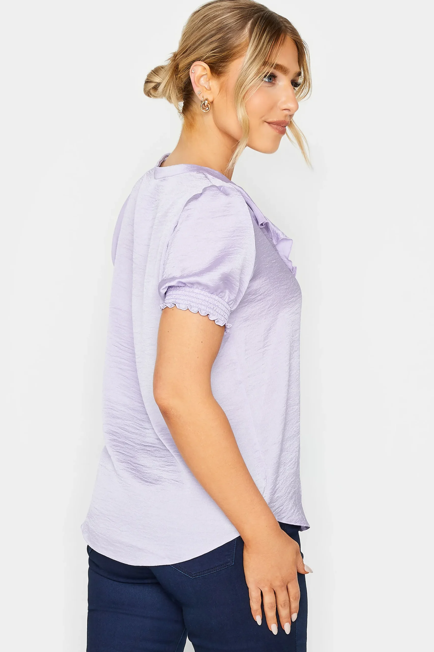 M&Co Womens Lilac Purple Frill Satin Blouse>Women Short Sleeve Tops
