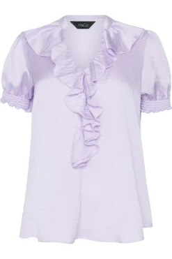 M&Co Womens Lilac Purple Frill Satin Blouse><noscript><img width=