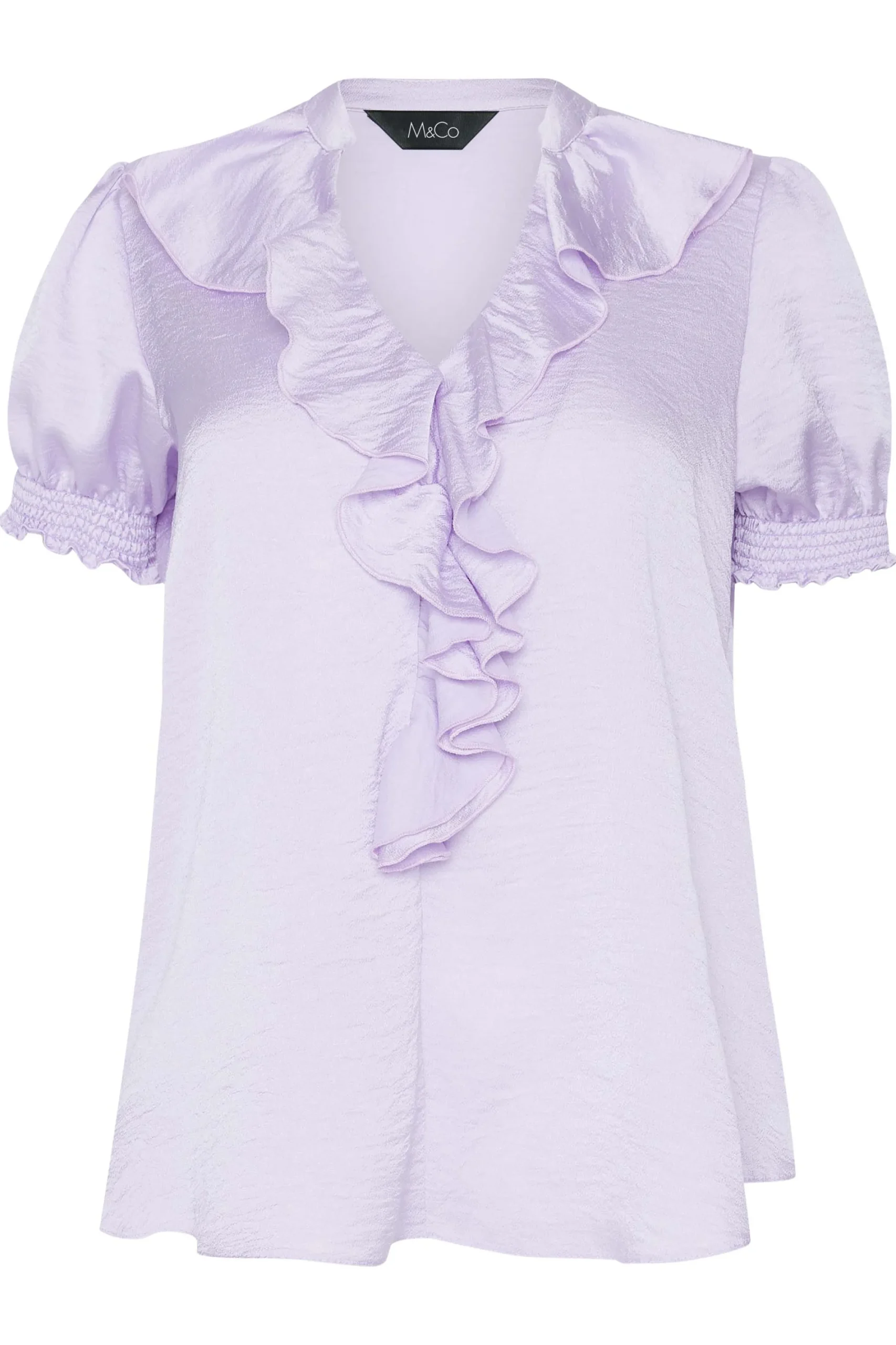 M&Co Womens Lilac Purple Frill Satin Blouse>Women Short Sleeve Tops