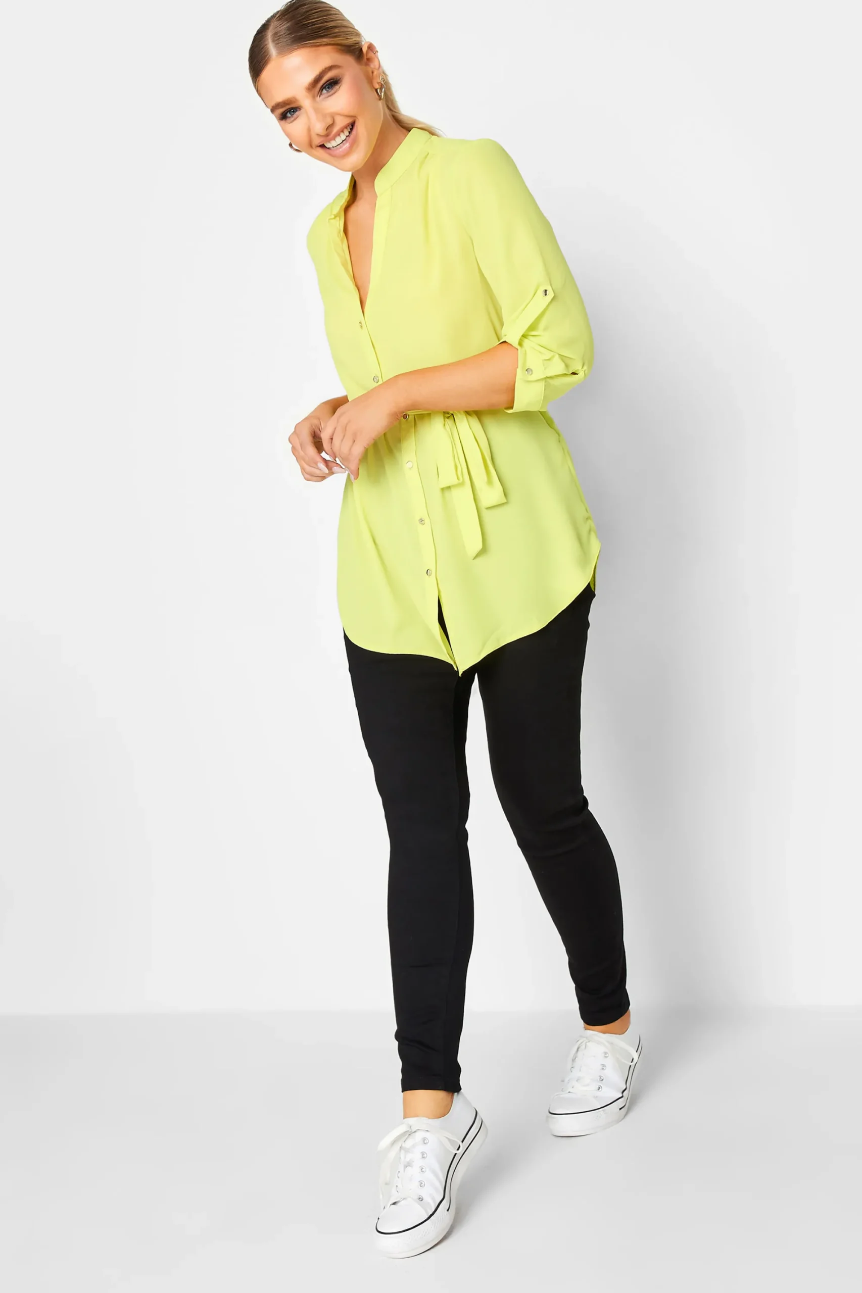 M&Co Womens Lime Green Tie Waist Blouse>Women Shirts