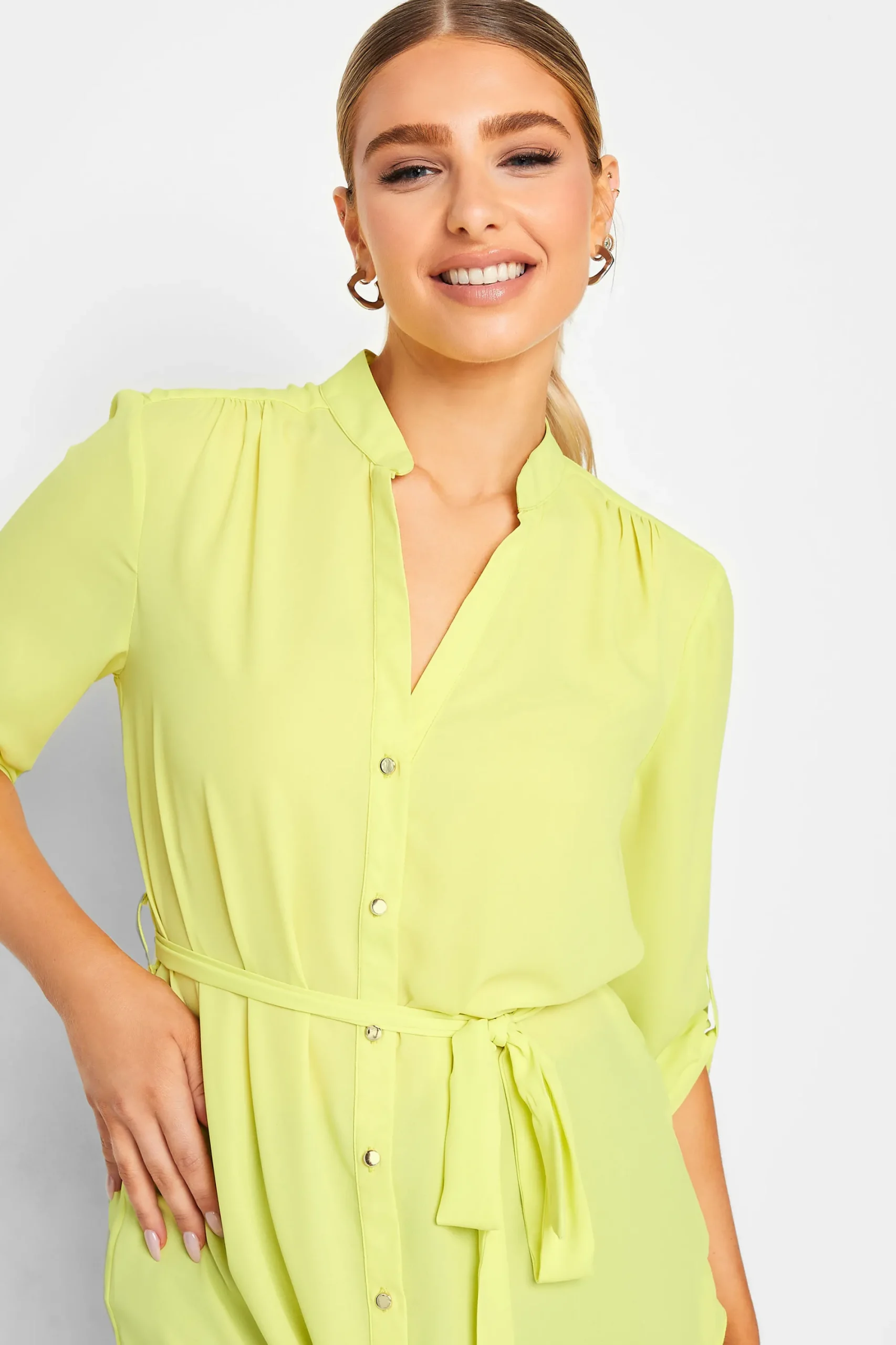 M&Co Womens Lime Green Tie Waist Blouse>Women Shirts