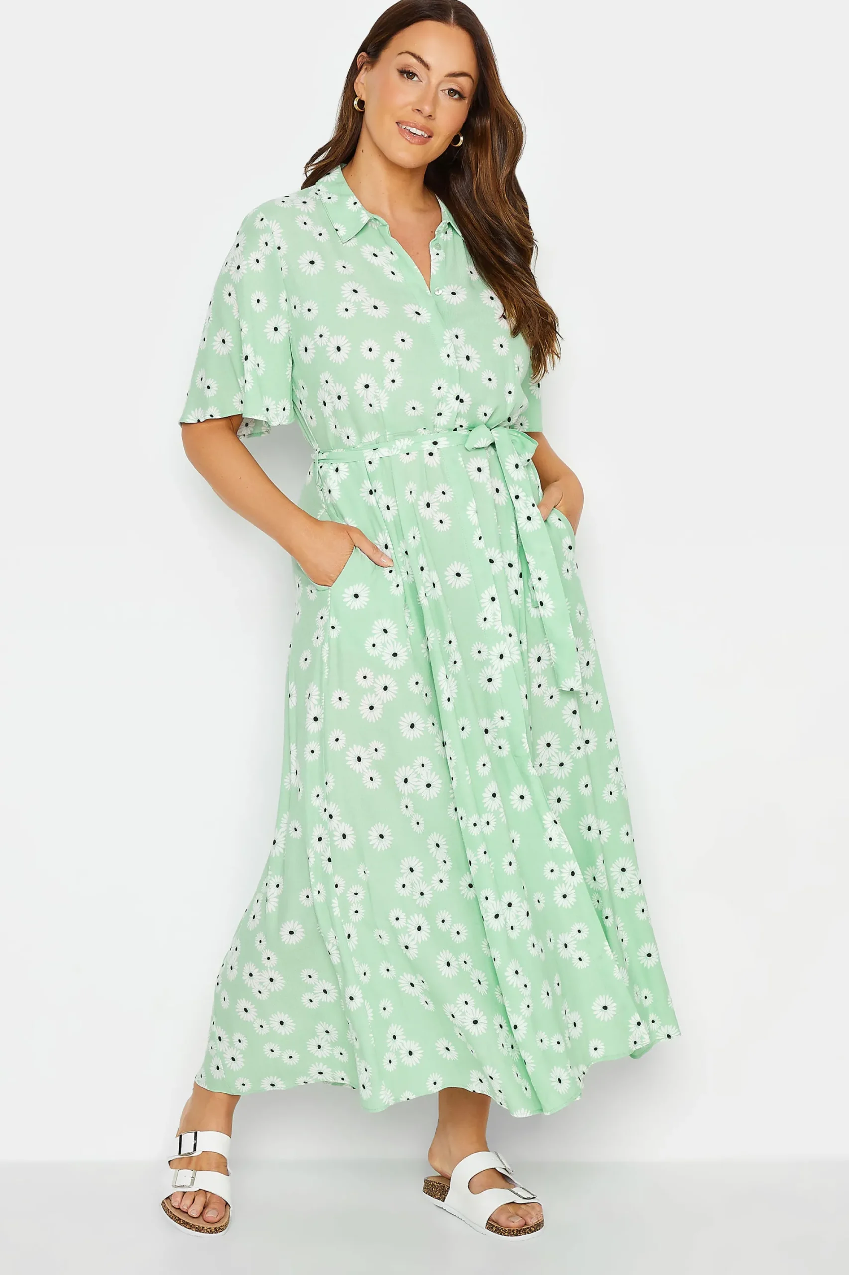 M&Co Womens Mint Green Daisy Print Maxi Shirt Dress>Women Shirt Dresses