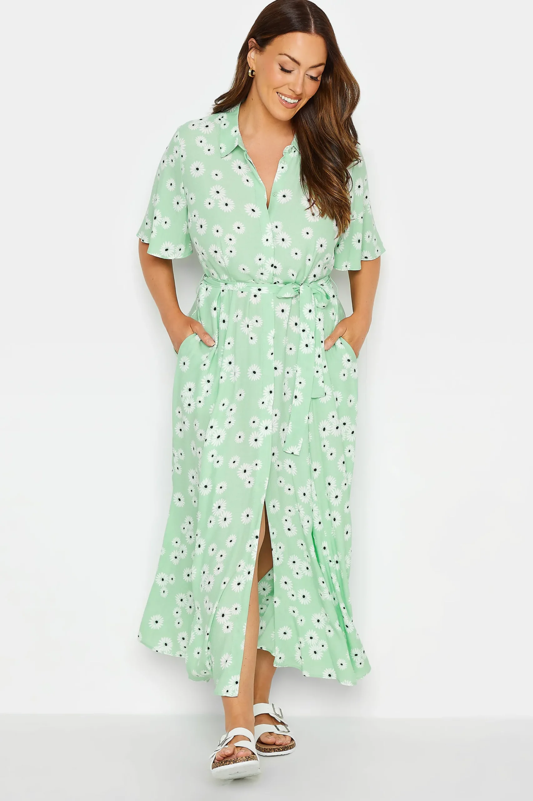 M&Co Womens Mint Green Daisy Print Maxi Shirt Dress>Women Shirt Dresses