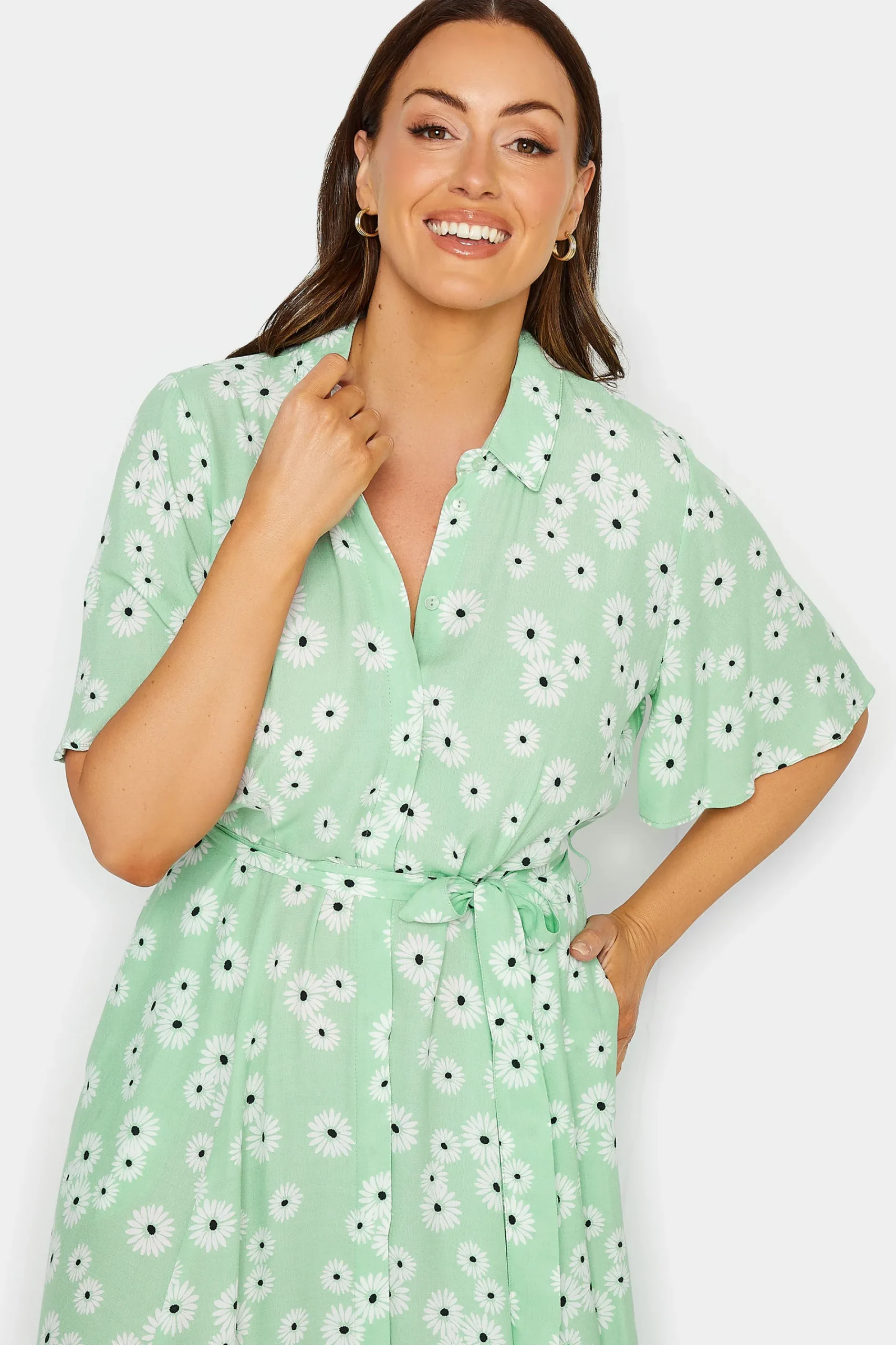 M&Co Womens Mint Green Daisy Print Maxi Shirt Dress>Women Shirt Dresses