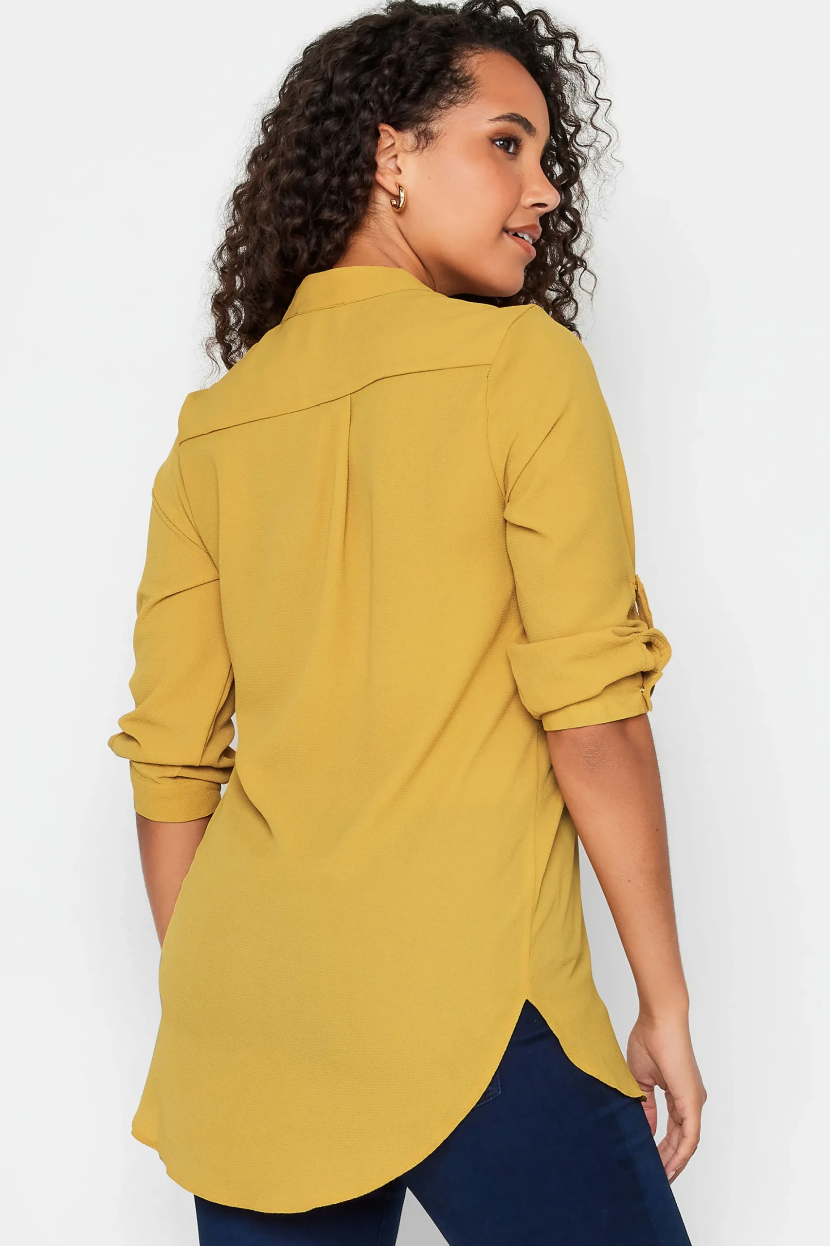 M&Co Womens Mustard Yellow Tab Sleeve Blouse>Women Shirts