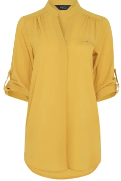 M&Co Womens Mustard Yellow Tab Sleeve Blouse><noscript><img width=