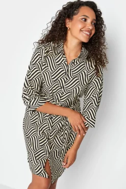 M&Co Womens Natural Brown Geometric Print Shirt Dress>Women Shirt Dresses