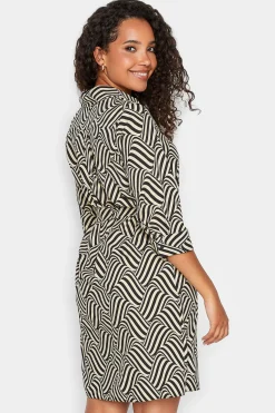 M&Co Womens Natural Brown Geometric Print Shirt Dress><noscript><img width=