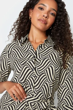 M&Co Womens Natural Brown Geometric Print Shirt Dress><noscript><img width=