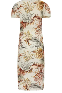 M&Co Womens Natural Brown Tropical Print Shirred Waist Midi Dress><noscript><img width=
