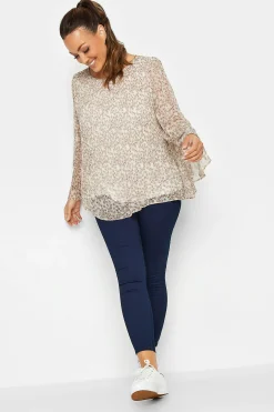 M&Co Womens Natural Brown Skull Print Pleated Blouse>Women Long Sleeve Tops