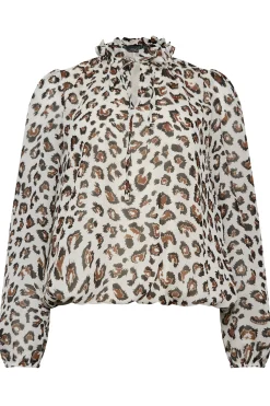 M&Co Womens Natural Brown Animal Print Tie Neck Blouse><noscript><img width=