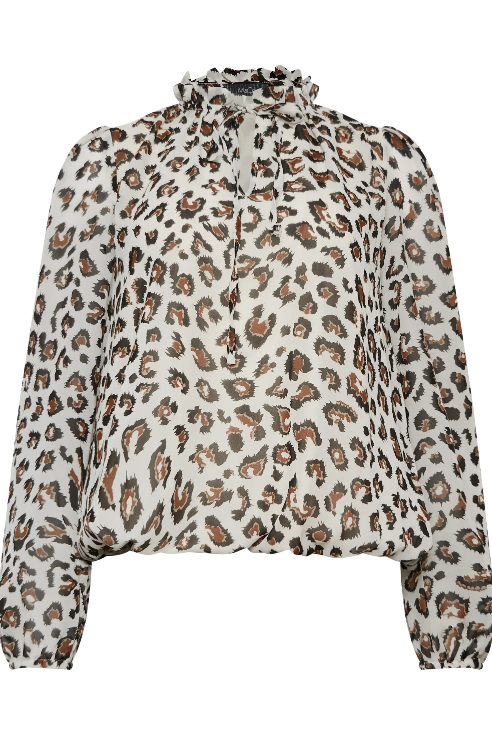 M&Co Womens Natural Brown Animal Print Tie Neck Blouse>Women Blouses