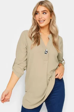 M&Co Womens Natural Brown Long Sleeve Button Blouse>Women Shirts