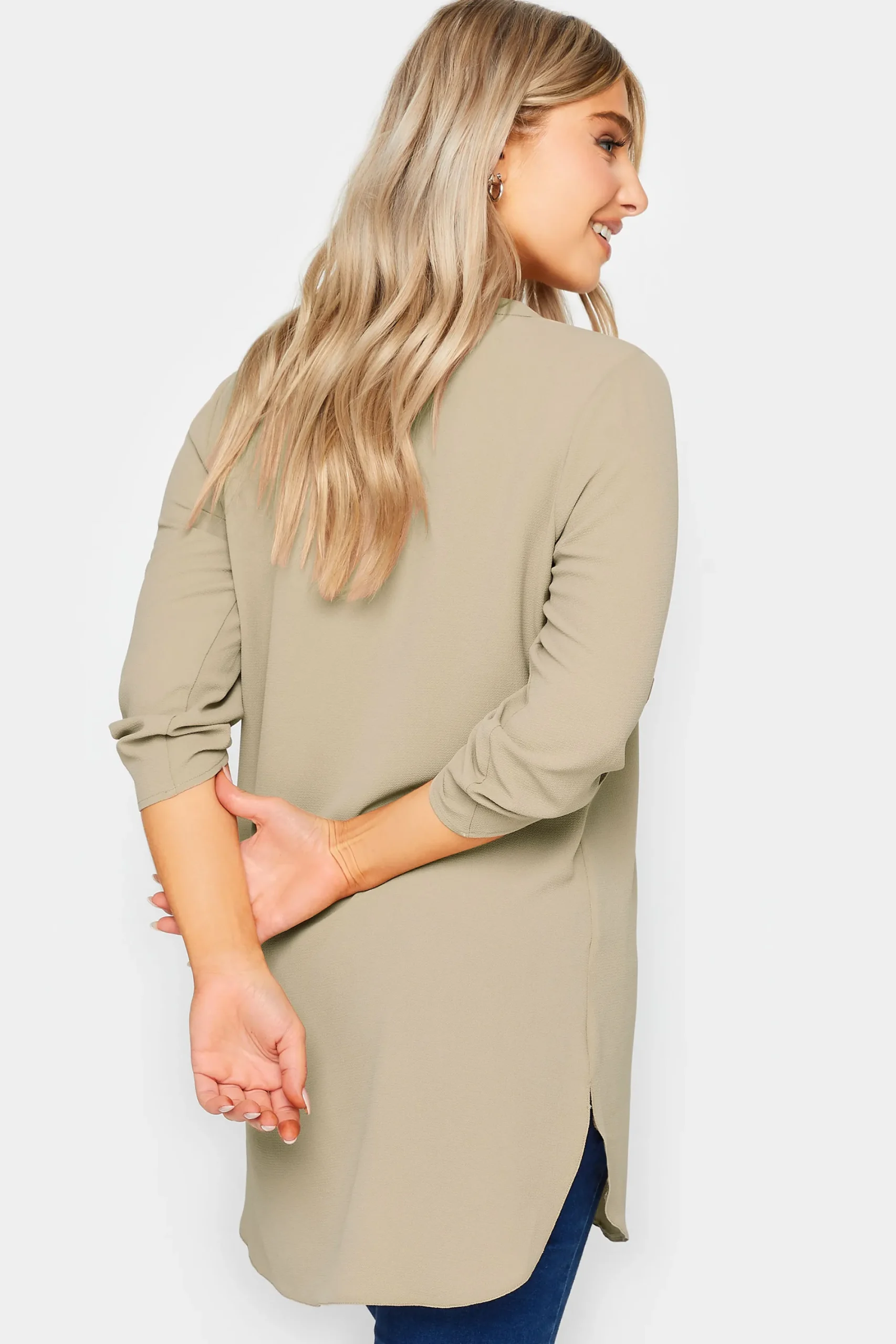 M&Co Womens Natural Brown Long Sleeve Button Blouse>Women Shirts