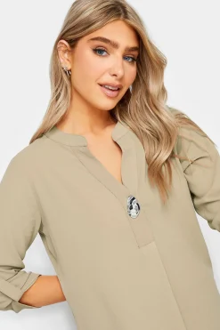 M&Co Womens Natural Brown Long Sleeve Button Blouse><noscript><img width=