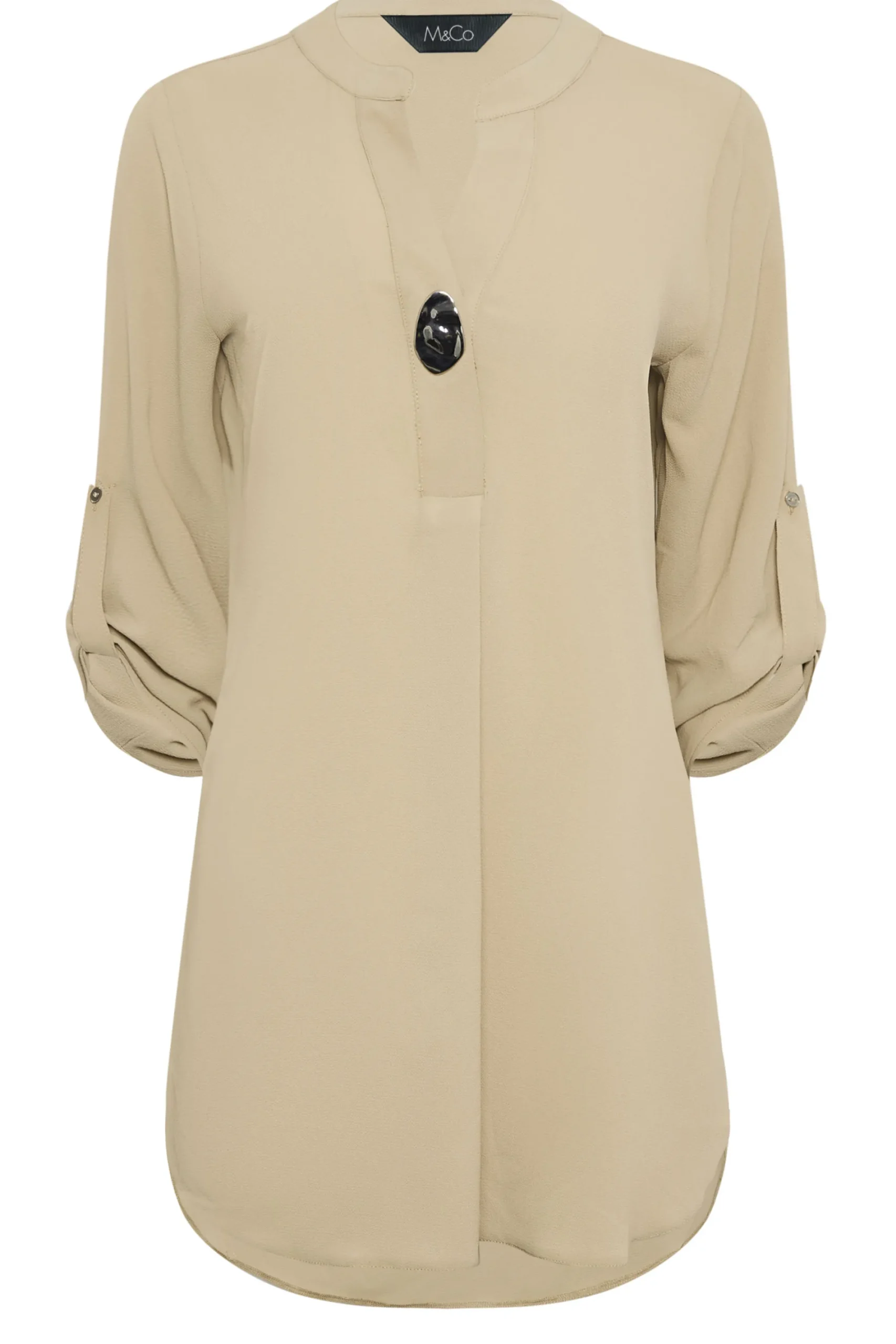 M&Co Womens Natural Brown Long Sleeve Button Blouse>Women Shirts
