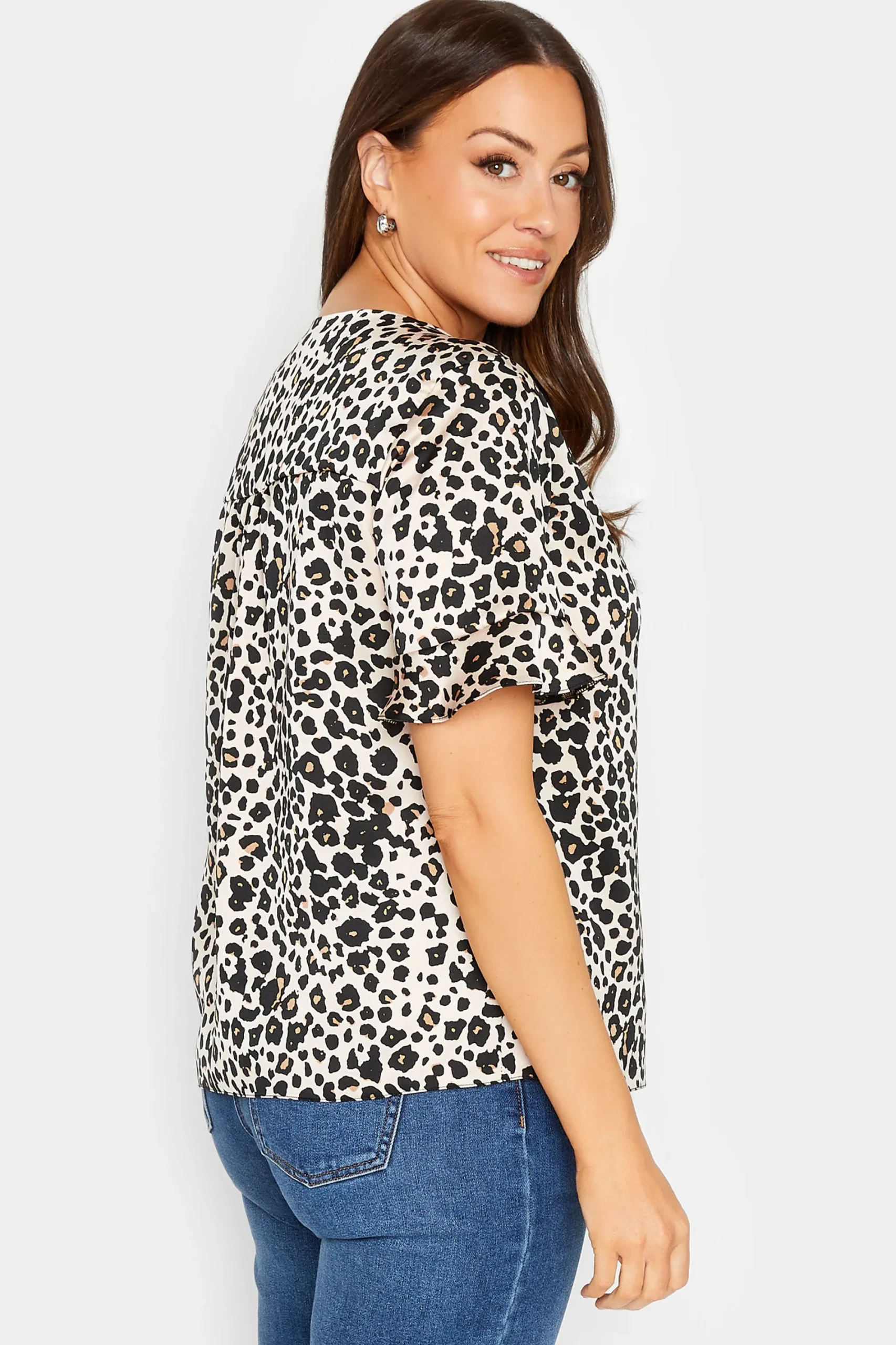 M&Co Womens Natural Leopard Frill Sleeve Blouse>Women Short Sleeve Tops