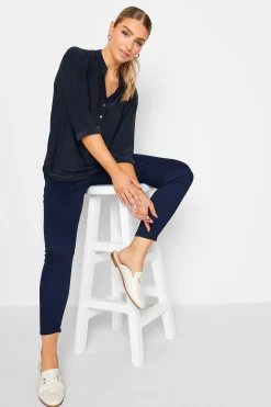 M&Co Womens Navy Blue Half Placket Shirt>Women Shirts