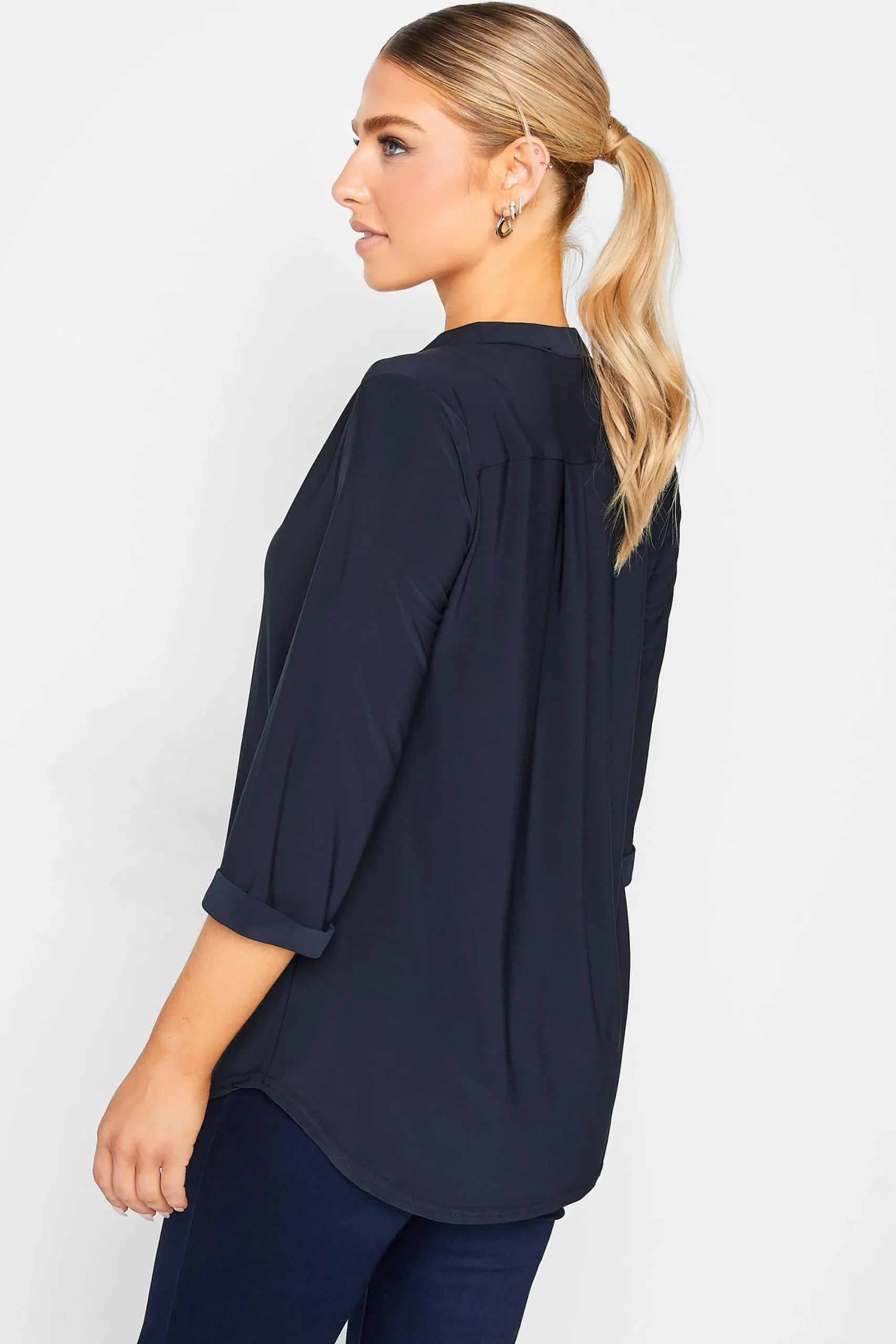 M&Co Womens Navy Blue Half Placket Shirt>Women Shirts