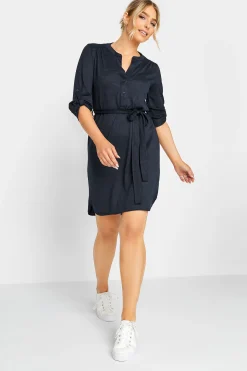 M&Co Womens Navy Blue Tie Waist Tunic Dress>Women Shirt Dresses