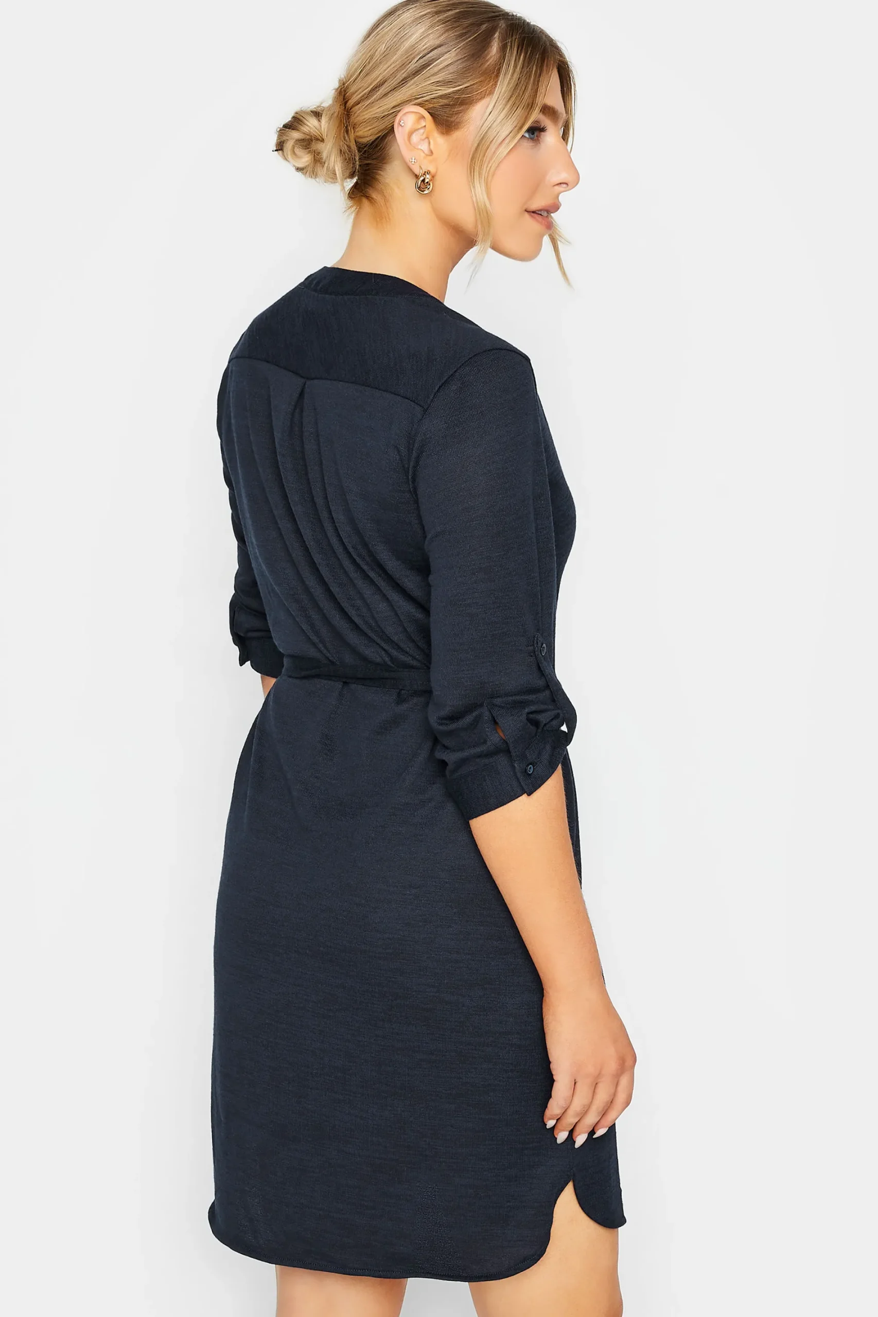 M&Co Womens Navy Blue Tie Waist Tunic Dress>Women Shirt Dresses