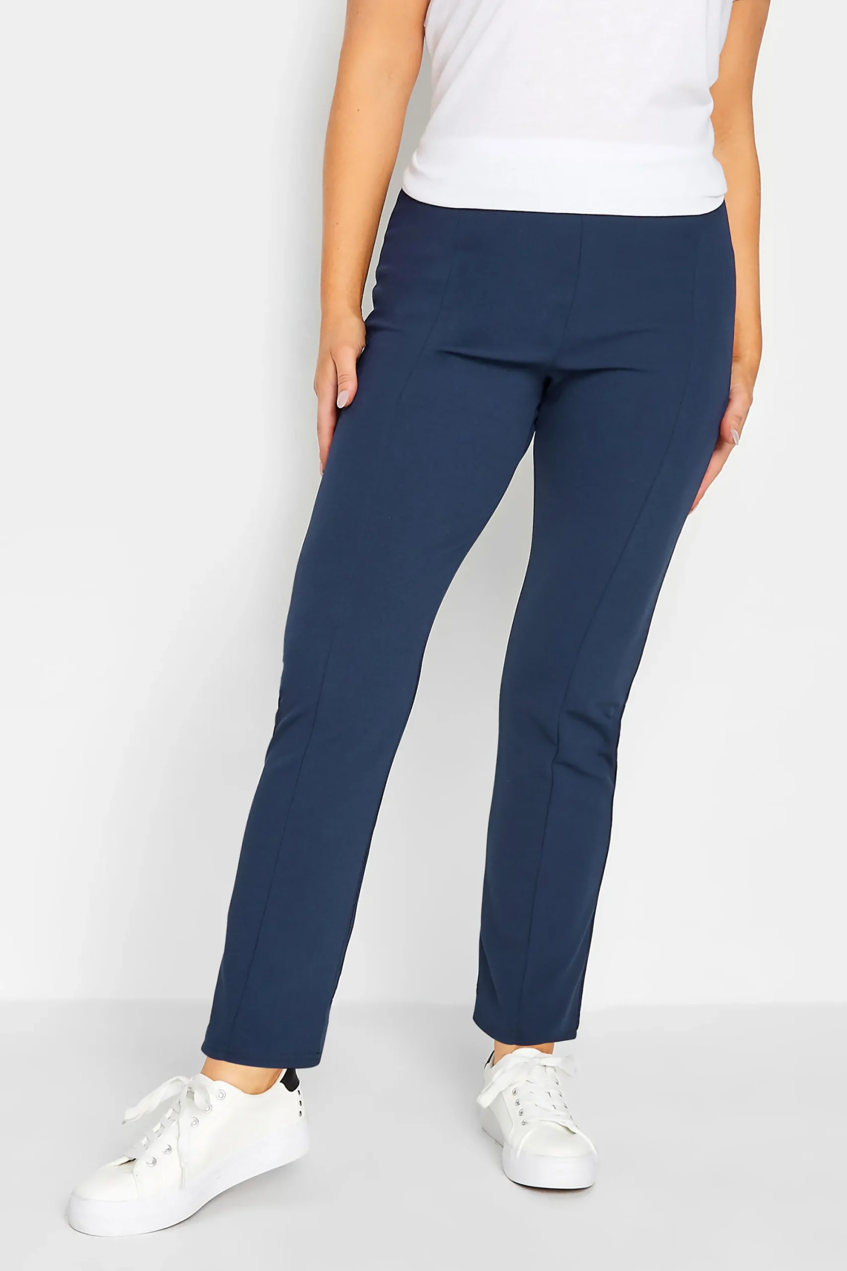 M&Co Womens Navy Blue Stretch Tapered Trousers>Women Trousers
