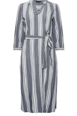 M&Co Womens Navy Blue Stripe Print Tie Waist Tunic Dress><noscript><img width=