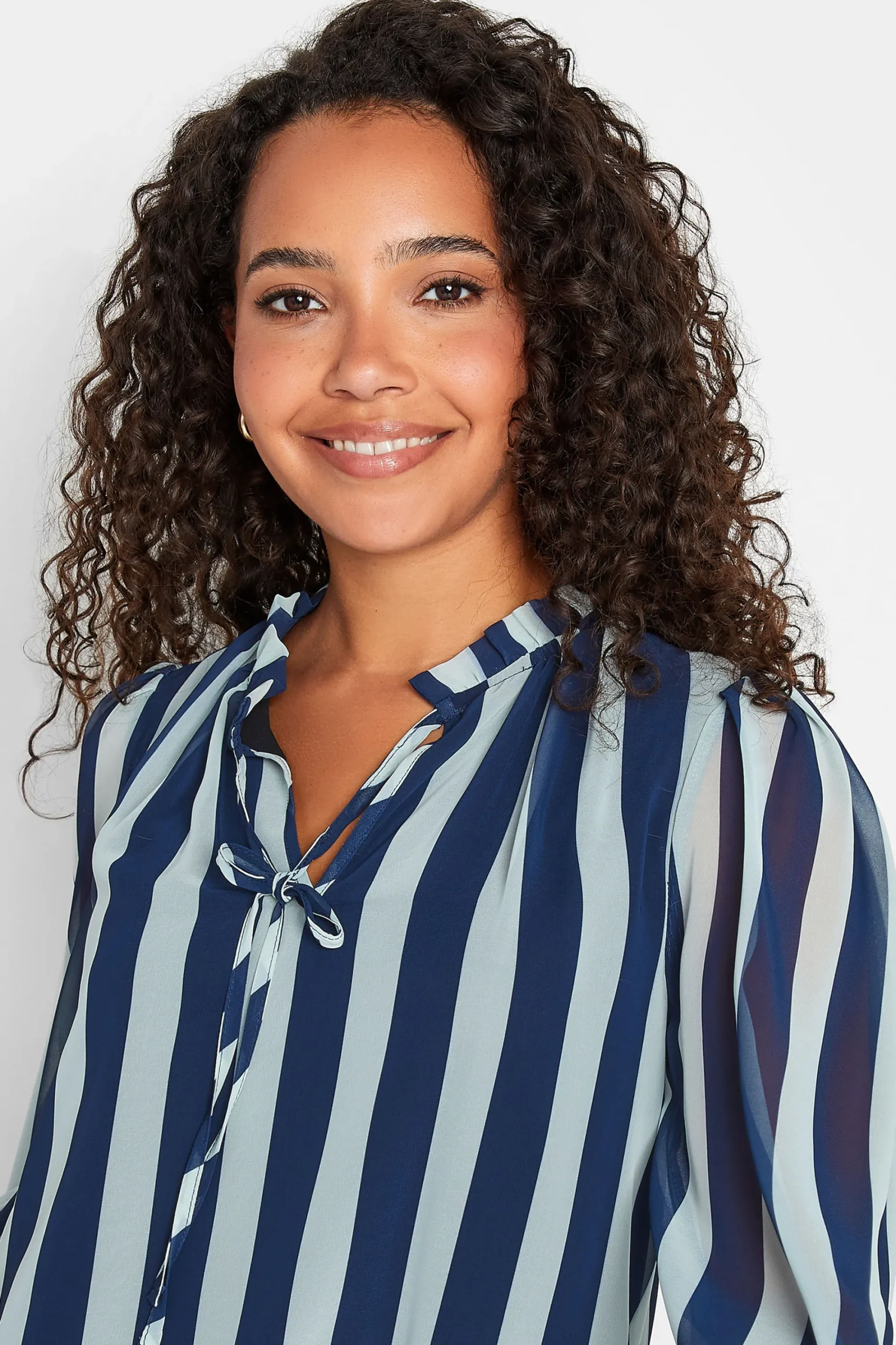M&Co Womens Navy Blue Stripe Tie Neck Blouse>Women Shirts