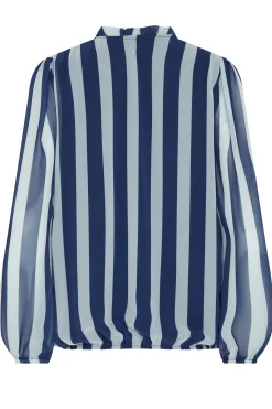 M&Co Womens Navy Blue Stripe Tie Neck Blouse><noscript><img width=