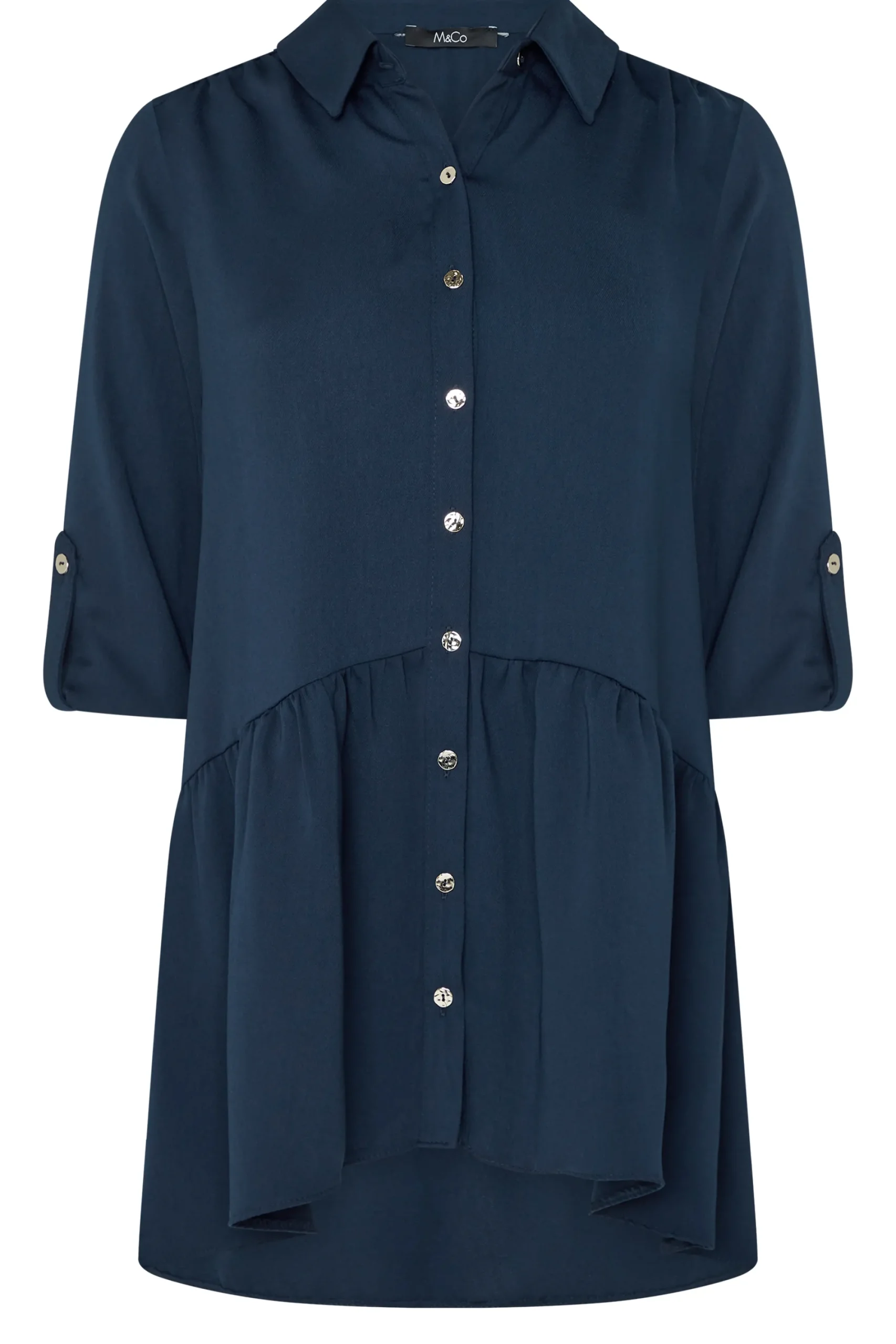 M&Co Womens Navy Blue Frill Hem Shirt>Women Shirts