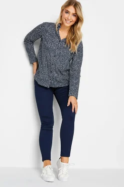M&Co Womens Navy Blue Spot Print Cotton Shirt>Women Shirts