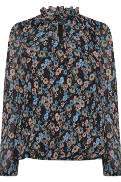 M&Co Womens Navy Blue Floral Pleated Blouse><noscript><img width=