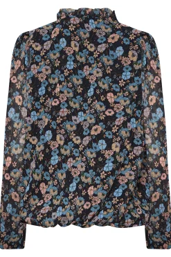 M&Co Womens Navy Blue Floral Pleated Blouse><noscript><img width=