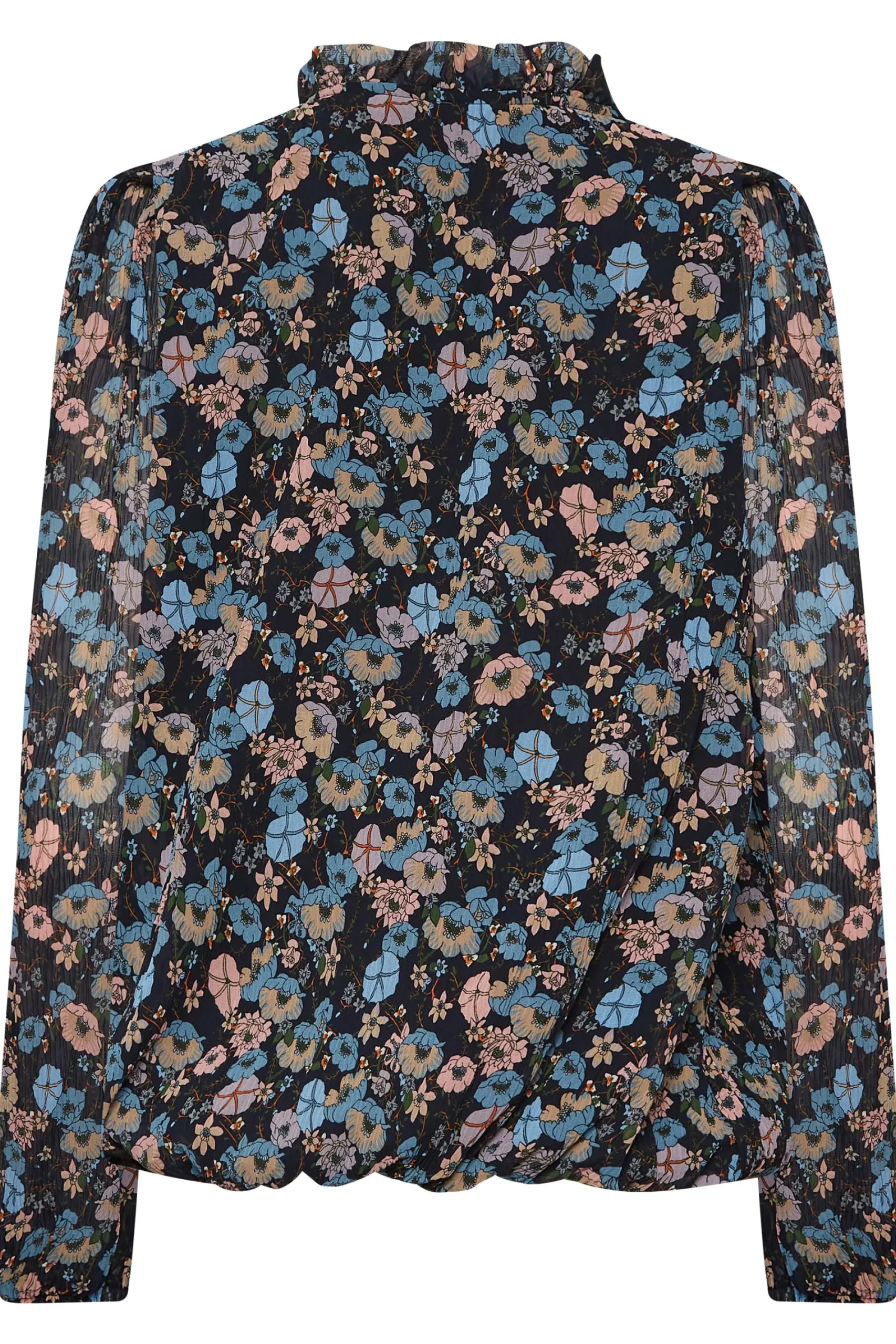 M&Co Womens Navy Blue Floral Pleated Blouse>Women Long Sleeve Tops