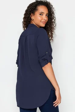 M&Co Womens Navy Blue Tab Sleeve Blouse><noscript><img width=